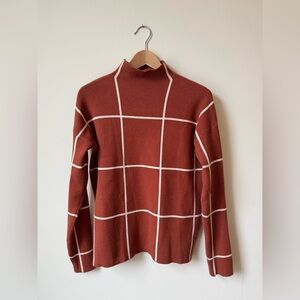 Cynthia Rowley Mock Neck Sweater in Rust Brown and Cream White